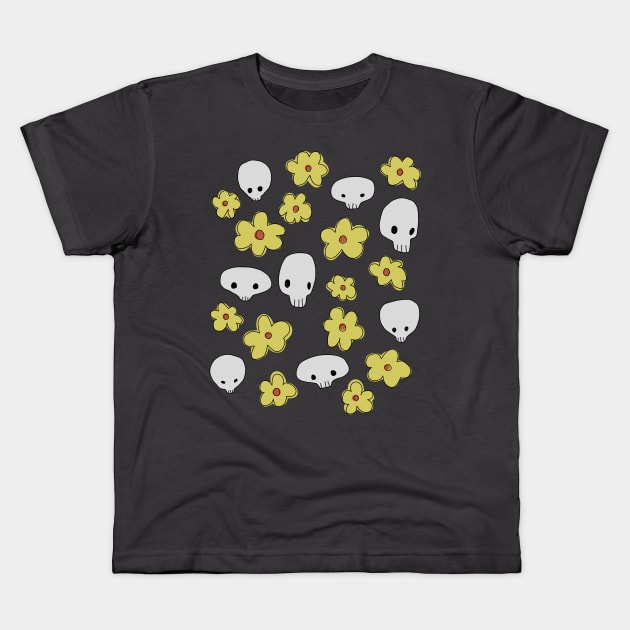 Skulls and flowers Kids T-Shirt by cokyfish